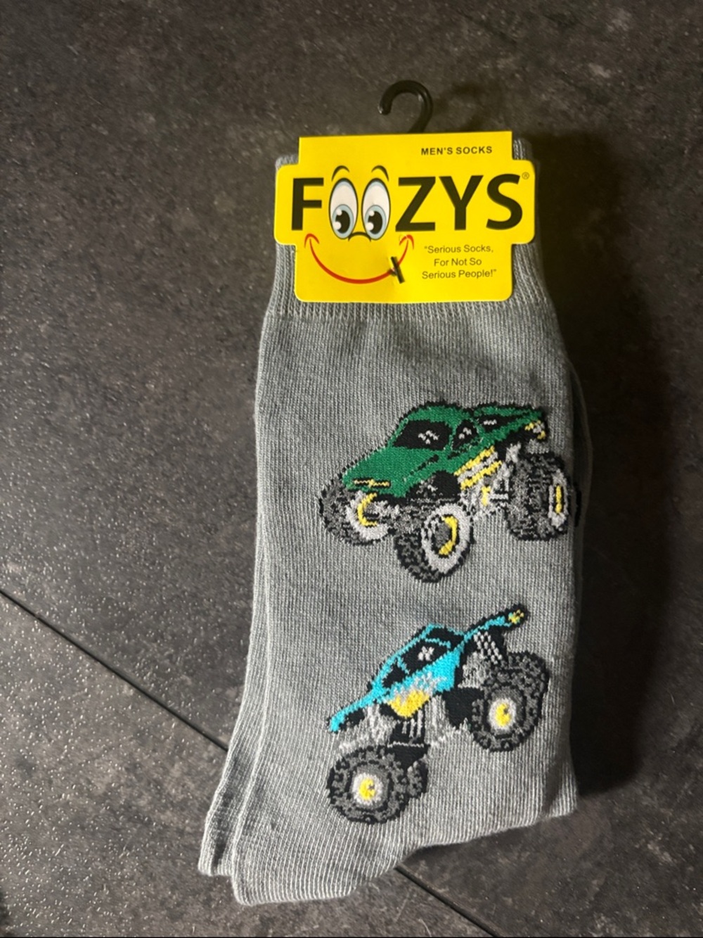 Foozys Men's Gray Socks with Monster Truck Design